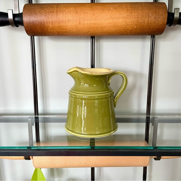 Sur La Table•5” Serving Pitcher•Hand-Painted•Olive Green~Butter Yellow Interior - Picture 6 of 12